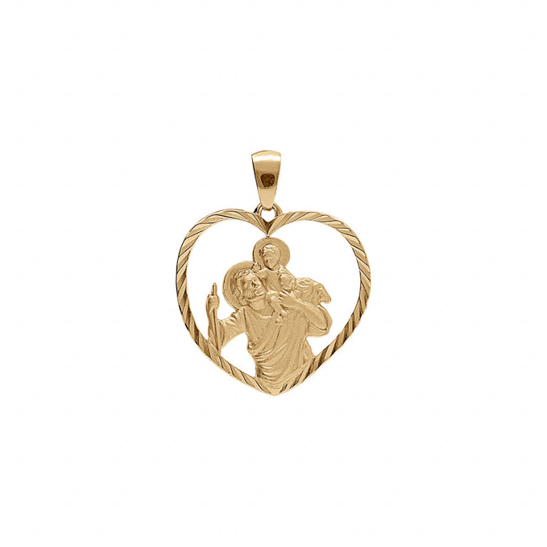 Pendentif cœur Saint Christophe en argent 925 doré avec contour diamanté