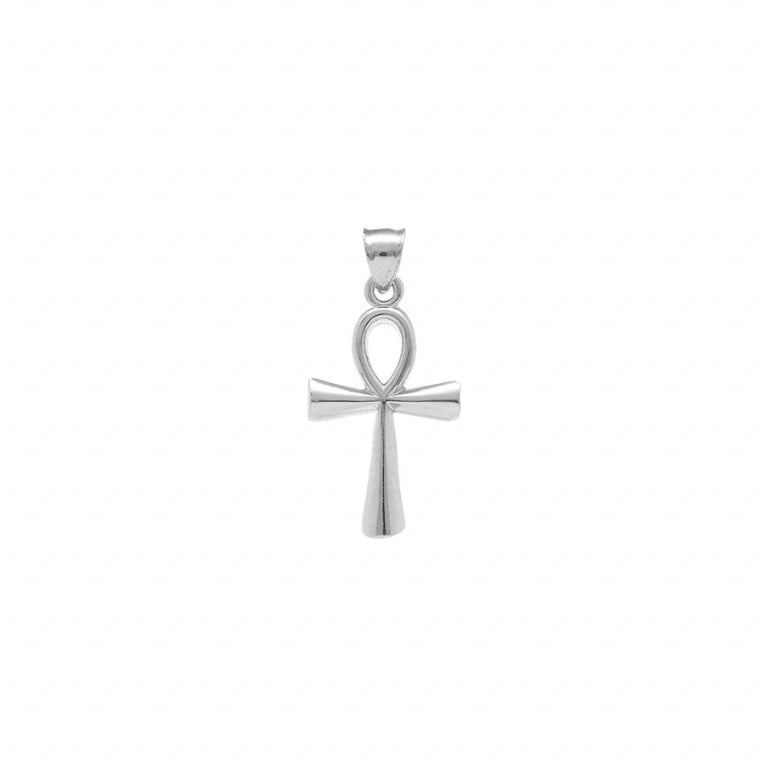 Pendentif mode croix de vie égyptienne lisse en argent 925 rhodié