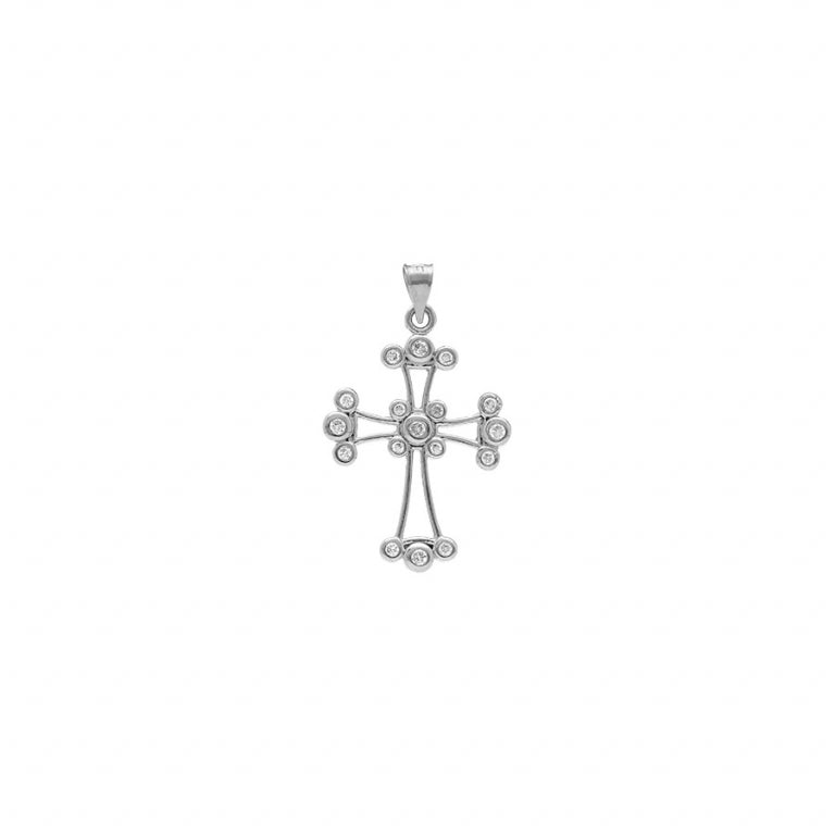Pendentif croix chaldéenne en argent 925 rhodié avec oxydes blancs