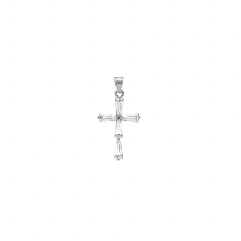 Pendentif croix oxydes blancs baguette en argent 925 rhodié