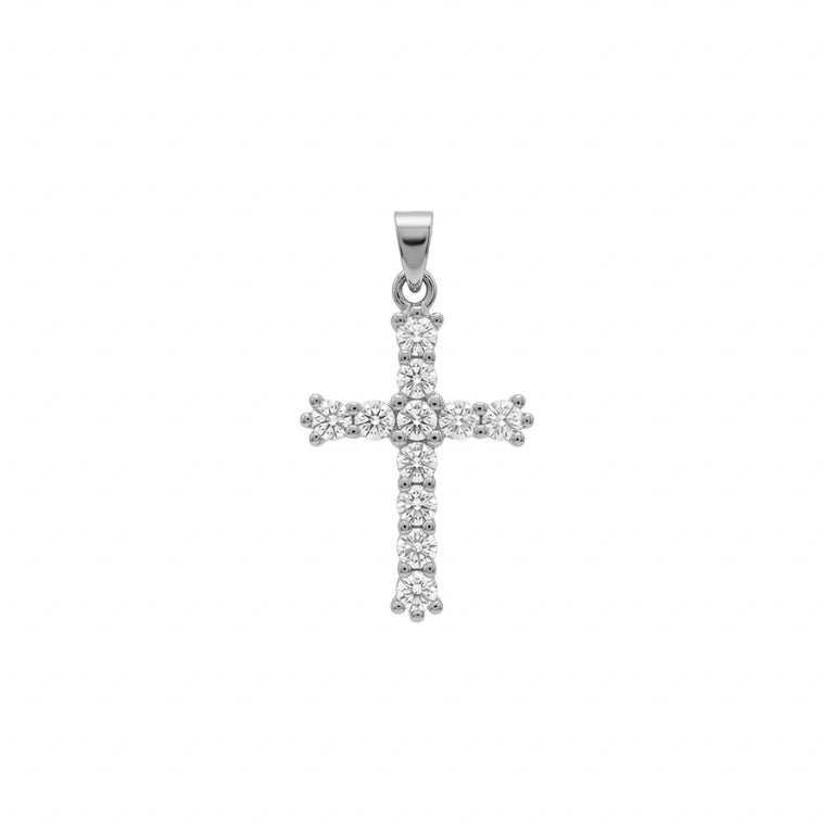 Pendentif mode croix en argent 925 rhodié avec oxydes blancs sertis