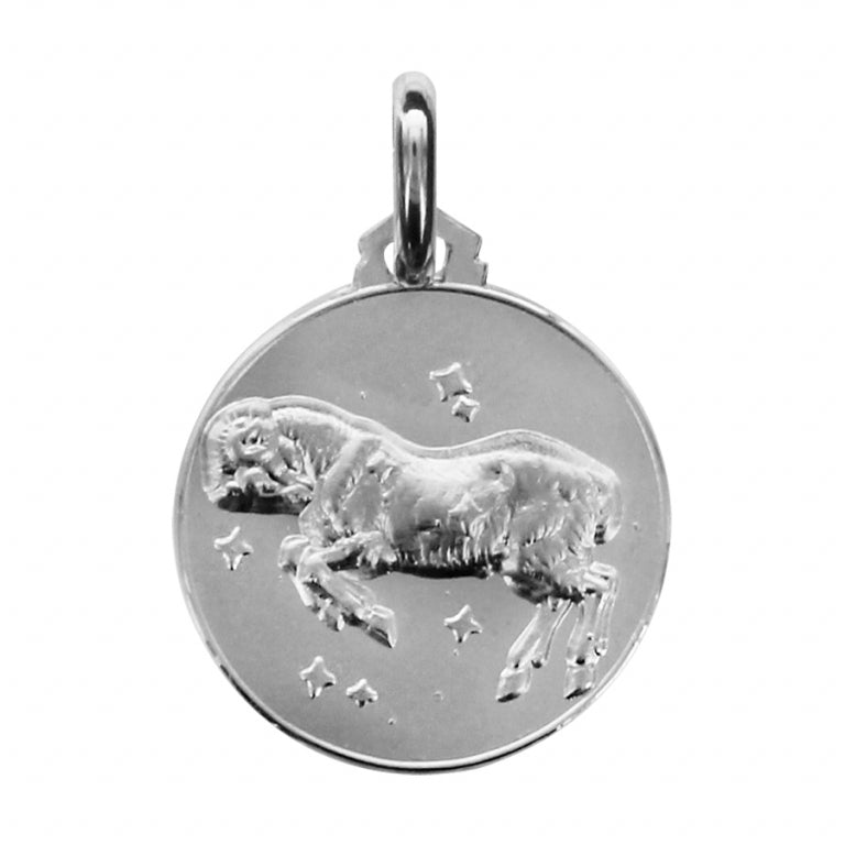 Médaille pendentif zodiaque Bélier en Argent 925 Rhodié