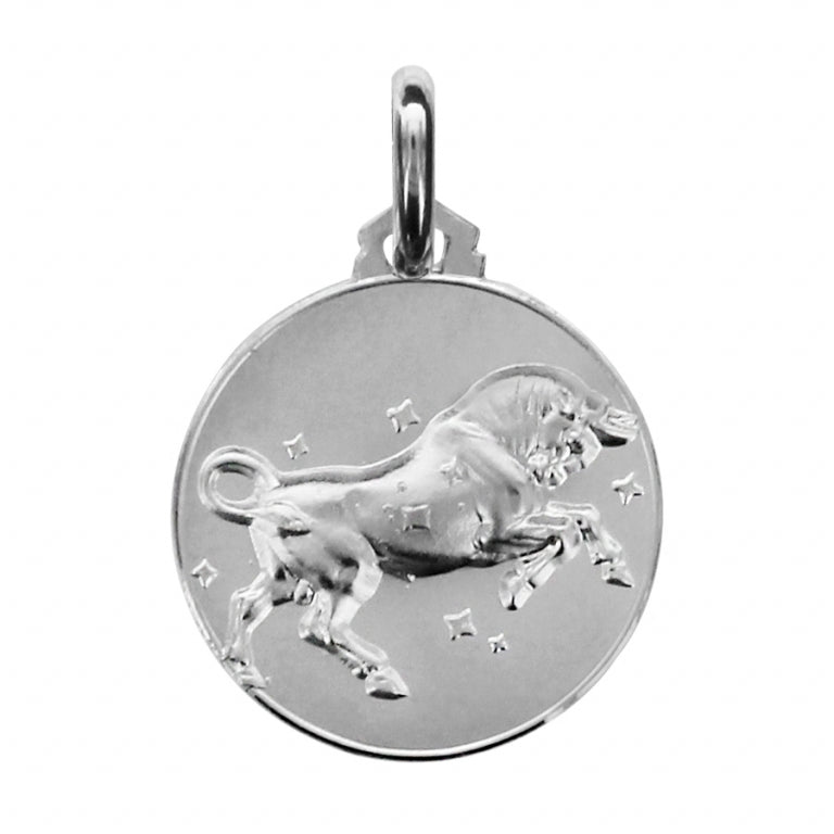 Médaille Taureau en Argent 925 Rhodié avec motif zodiacal