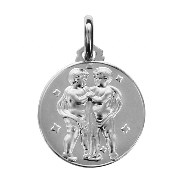 Médaille zodiaque Gémeaux en argent 925 rhodié