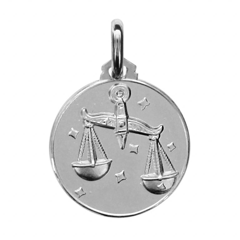 Médaille pendentif Balance zodiaque en argent 925 rhodié