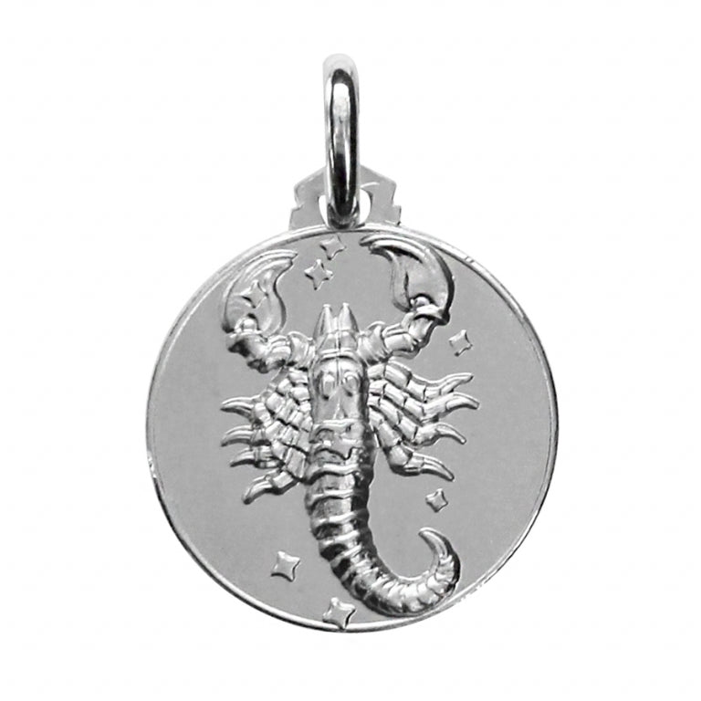 Médaille pendentif Scorpion en argent 925 rhodié avec finition polie