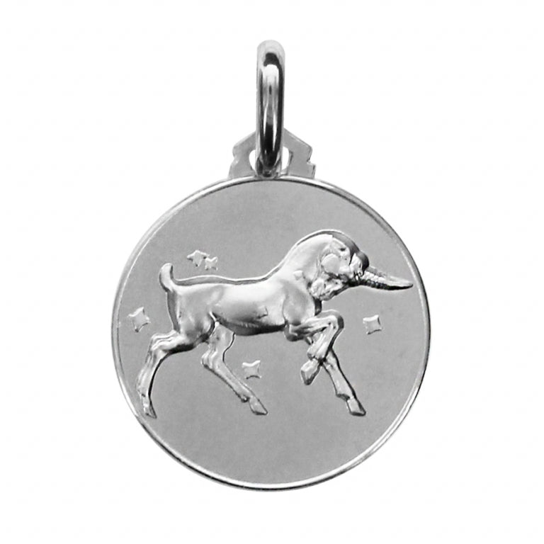 Médaille pendentif Capricorne en argent 925 rhodié