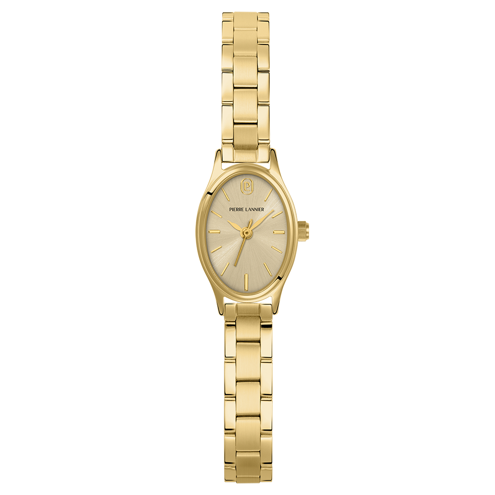Montre femme Pierre Lannier OVALIA 076H542 – cadran doré bracelet acier doré – vue de face