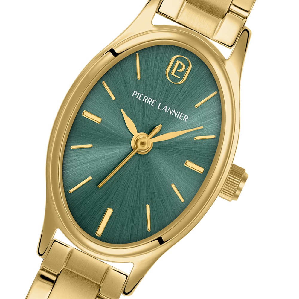 Montre femme Pierre Lannier OVALIA 076H572 – cadran vert bracelet acier doré – vue 3