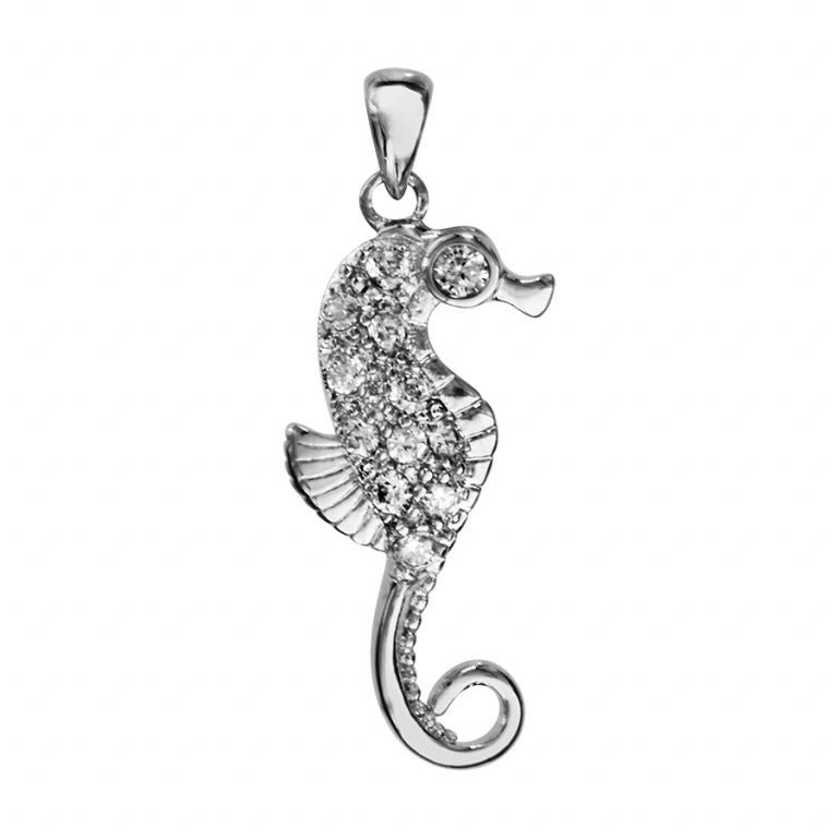 Pendentif mode hippocampe en argent 925 rhodié avec oxydes blancs