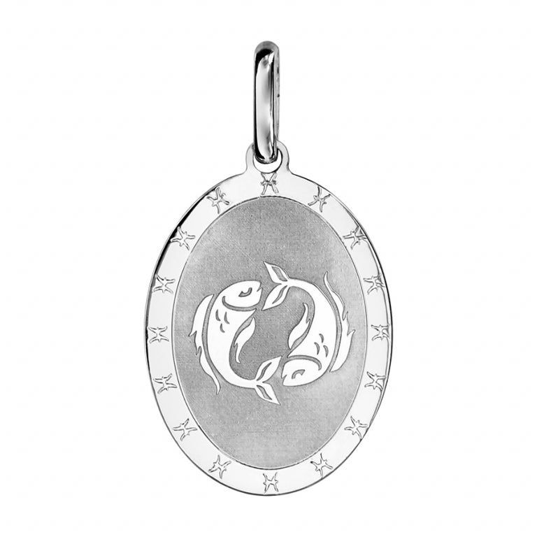 Pendentif mode poisson motif brillant ovale en argent 925 rhodié