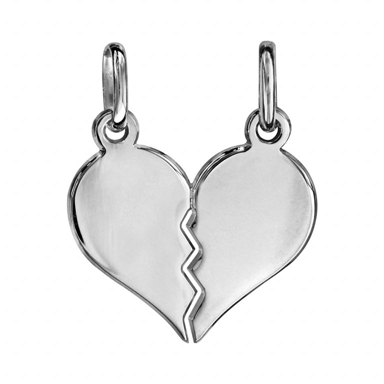 Pendentif mode cœur à partager en argent 925 rhodié