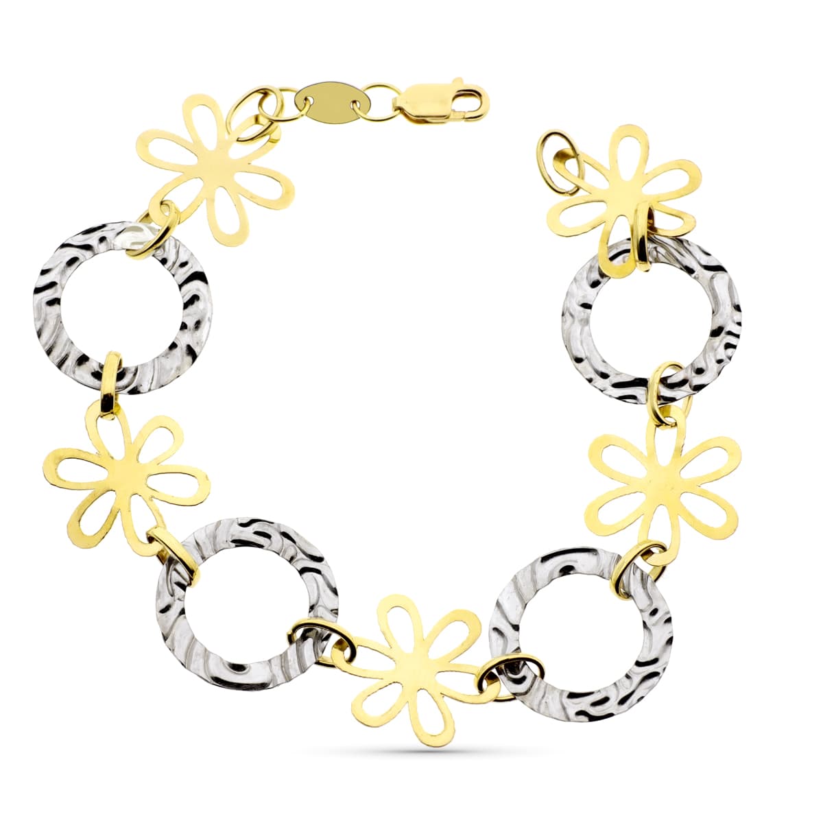 18K Two-tone Gold Bracelet Flowers and Round Patterns 20 Cm