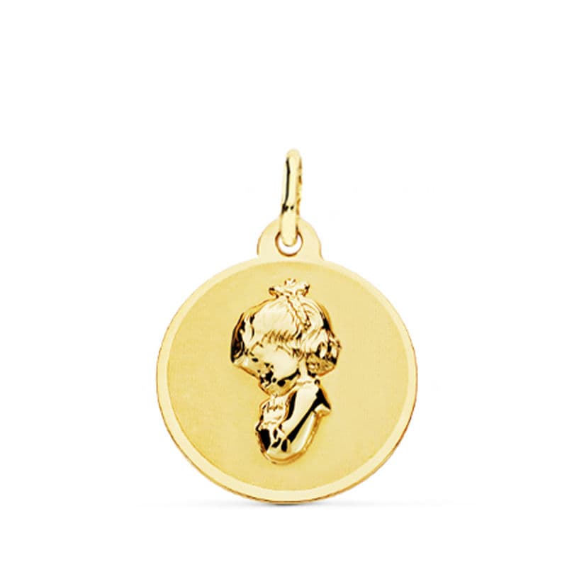 18K Médaille Vierge en Or Jaune 16 mm