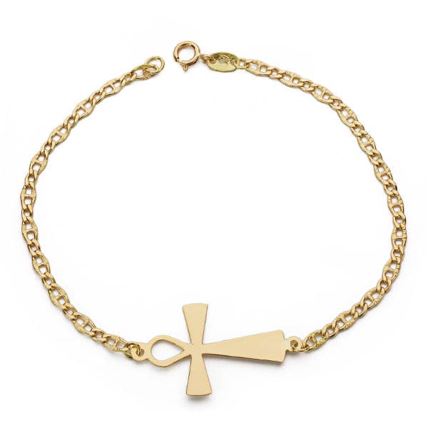 18K Bracelet en Or Jaune Croix Egytienne de la Vie 19 Cm