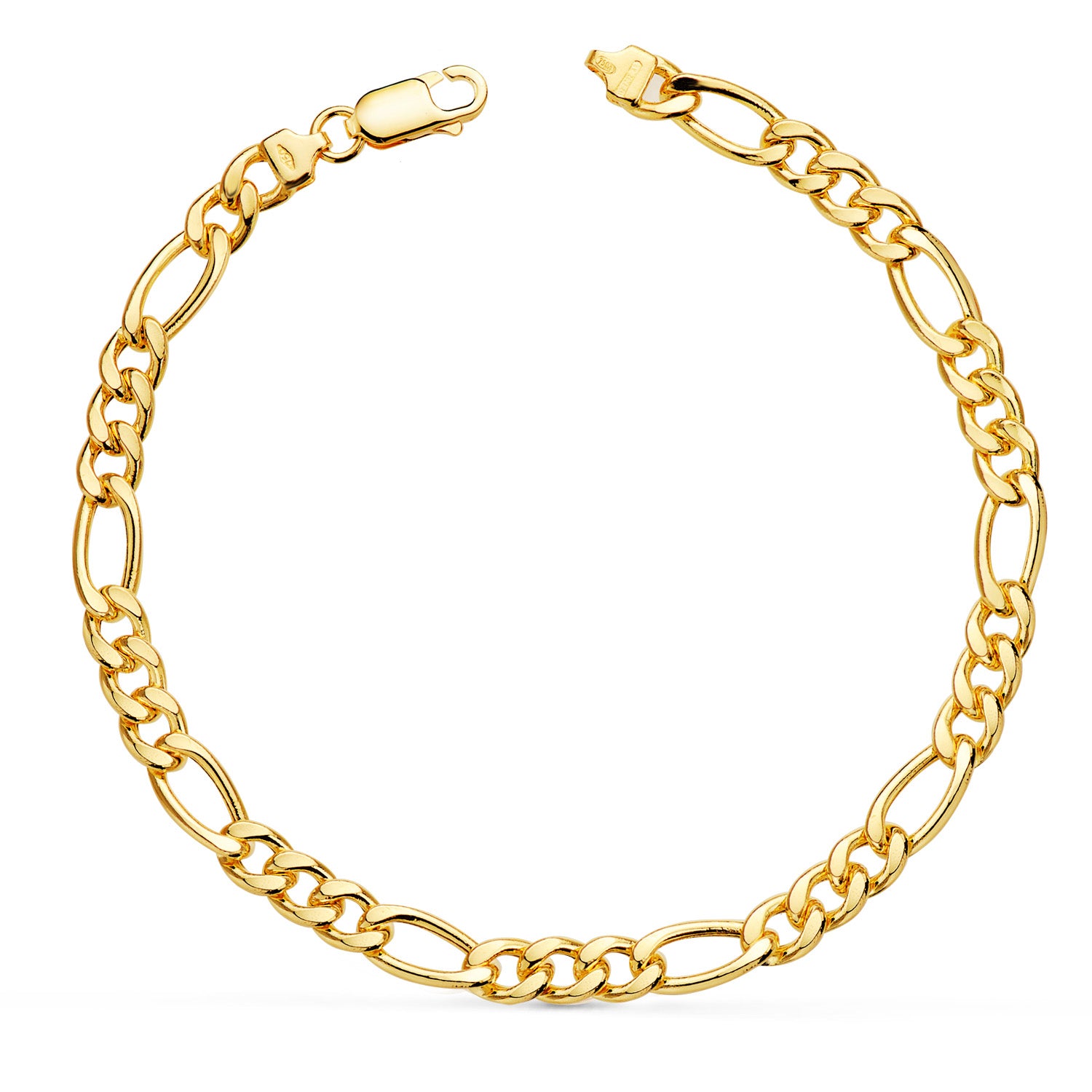 18K Bracelet Figaro 3X1 en Or Jaune Largeur : 5 mm Longueur : 21 Cm