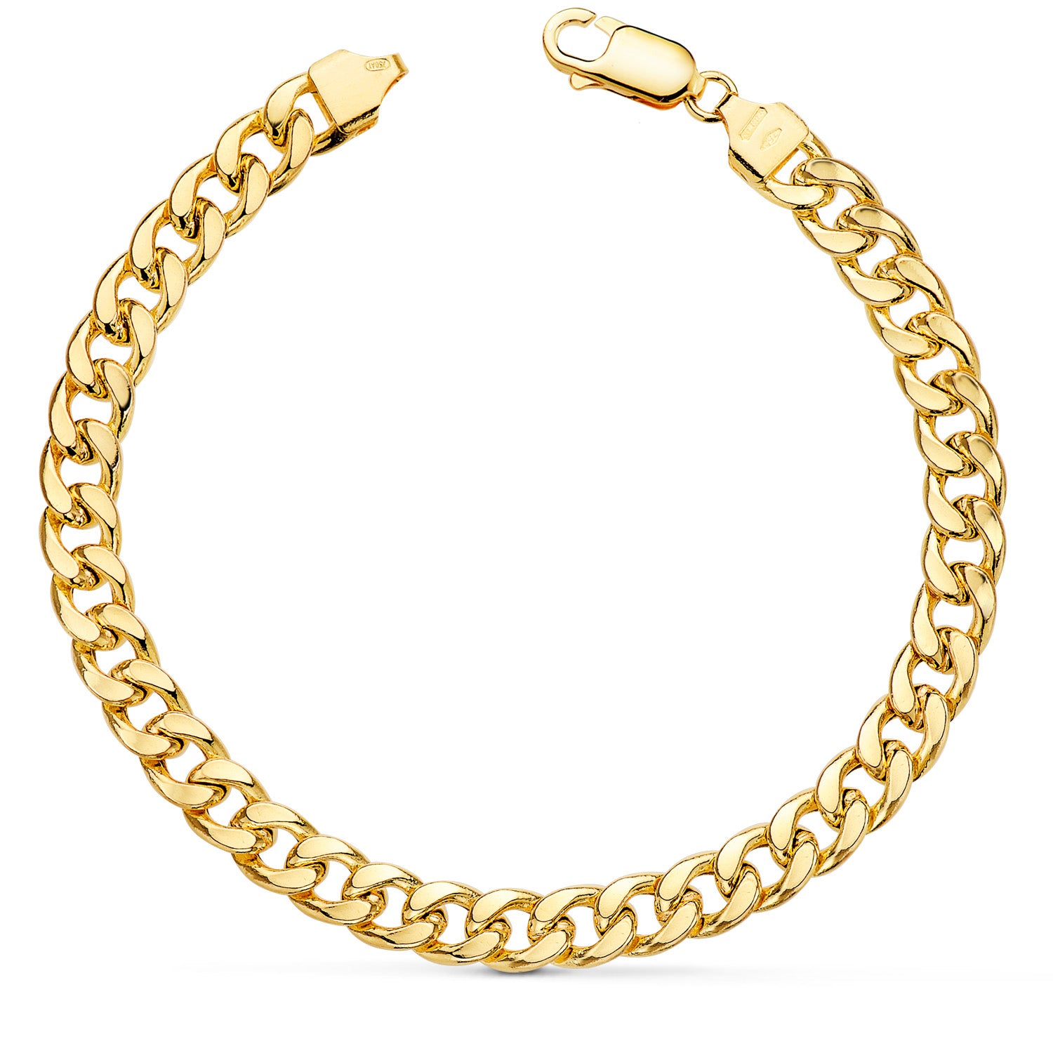 18K Bracelet Gourmette Creux en Or Jaune. Largeur 6.8 mm Longueur : 21 Cm