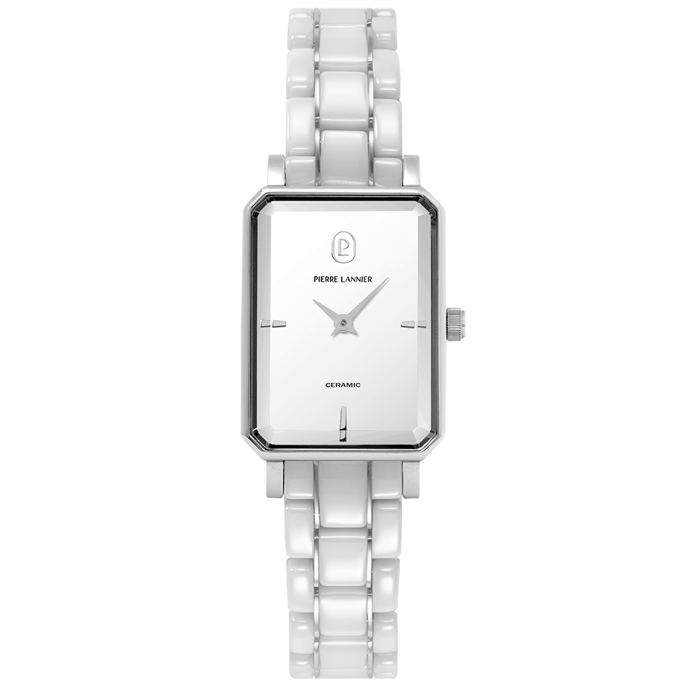 Montre femme Pierre Lannier ARIANE 084K809 – cadran blanc bracelet céramique blanche et acier – vue de face