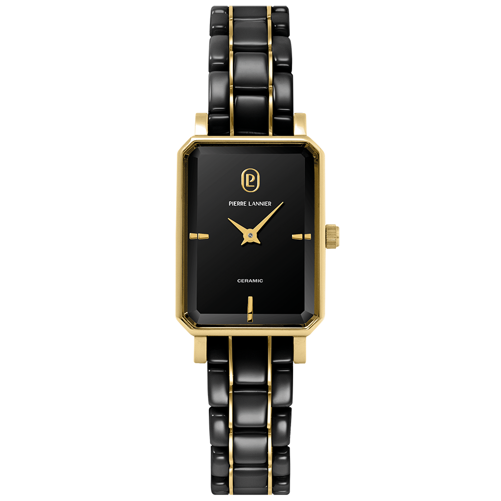 Montre femme Pierre Lannier ARIANE 085L839 – cadran noir bracelet acier et céramique noir – vue de face