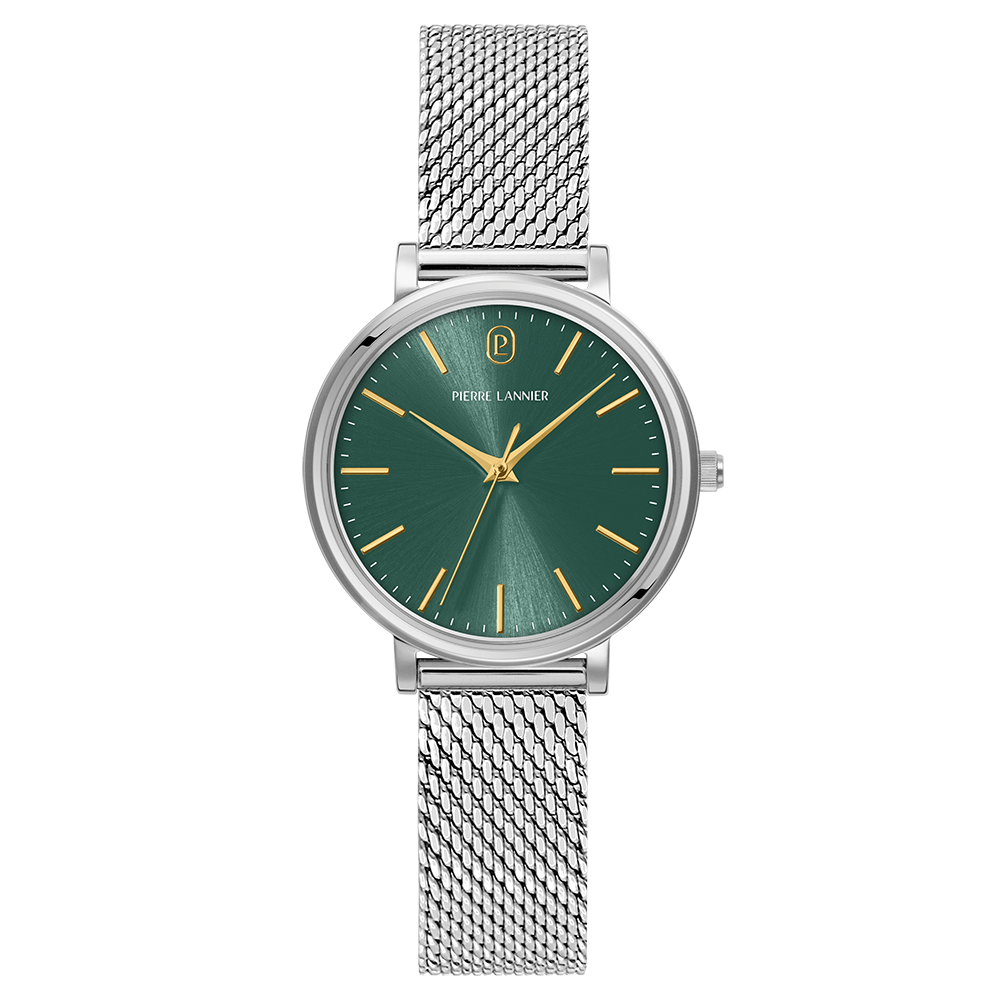 Montre femme Pierre Lannier ESSENTIAL 086L671 – cadran vert bracelet acier milanais argenté – vue de face