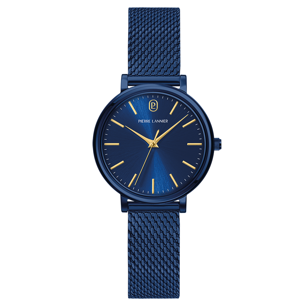 Montre femme Pierre Lannier ESSENTIAL 088G869 – cadran bleu bracelet acier milanais bleu – vue de face