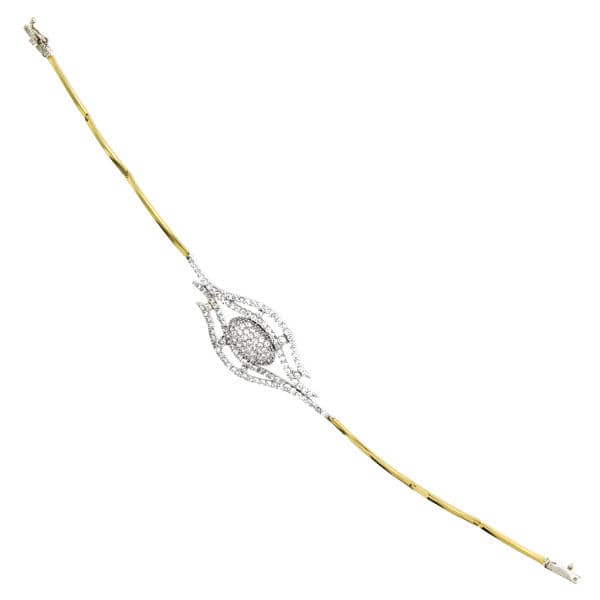 18K ツートン ゴールド ブレスレット ジルコニア付き 19.5 cm