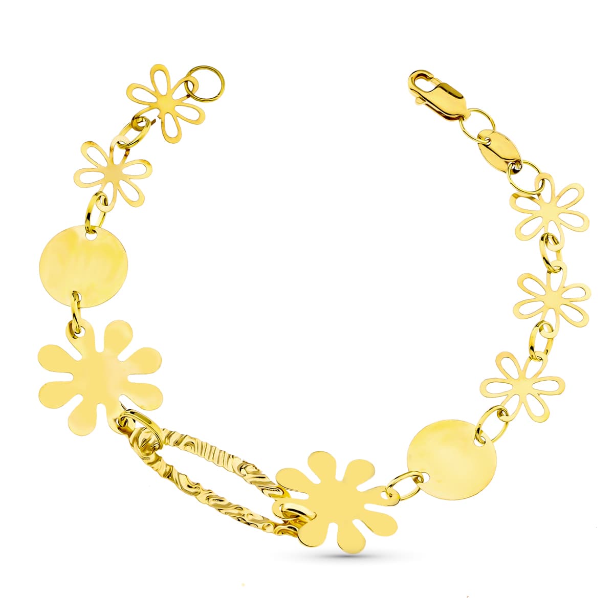 18K gult guld armband blommor 19 cm