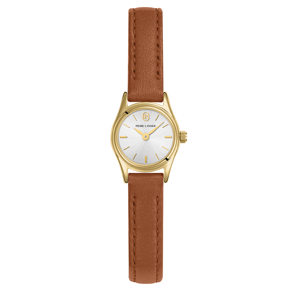 Montre femme Pierre Lannier PYA 091M524 – cadran argenté bracelet cuir brun – vue de face