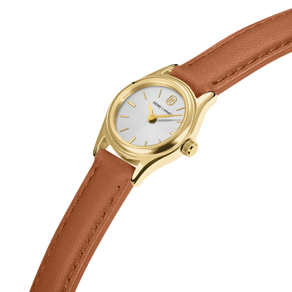 Montre femme Pierre Lannier PYA 091M524 – cadran argenté bracelet cuir brun – vue 2
