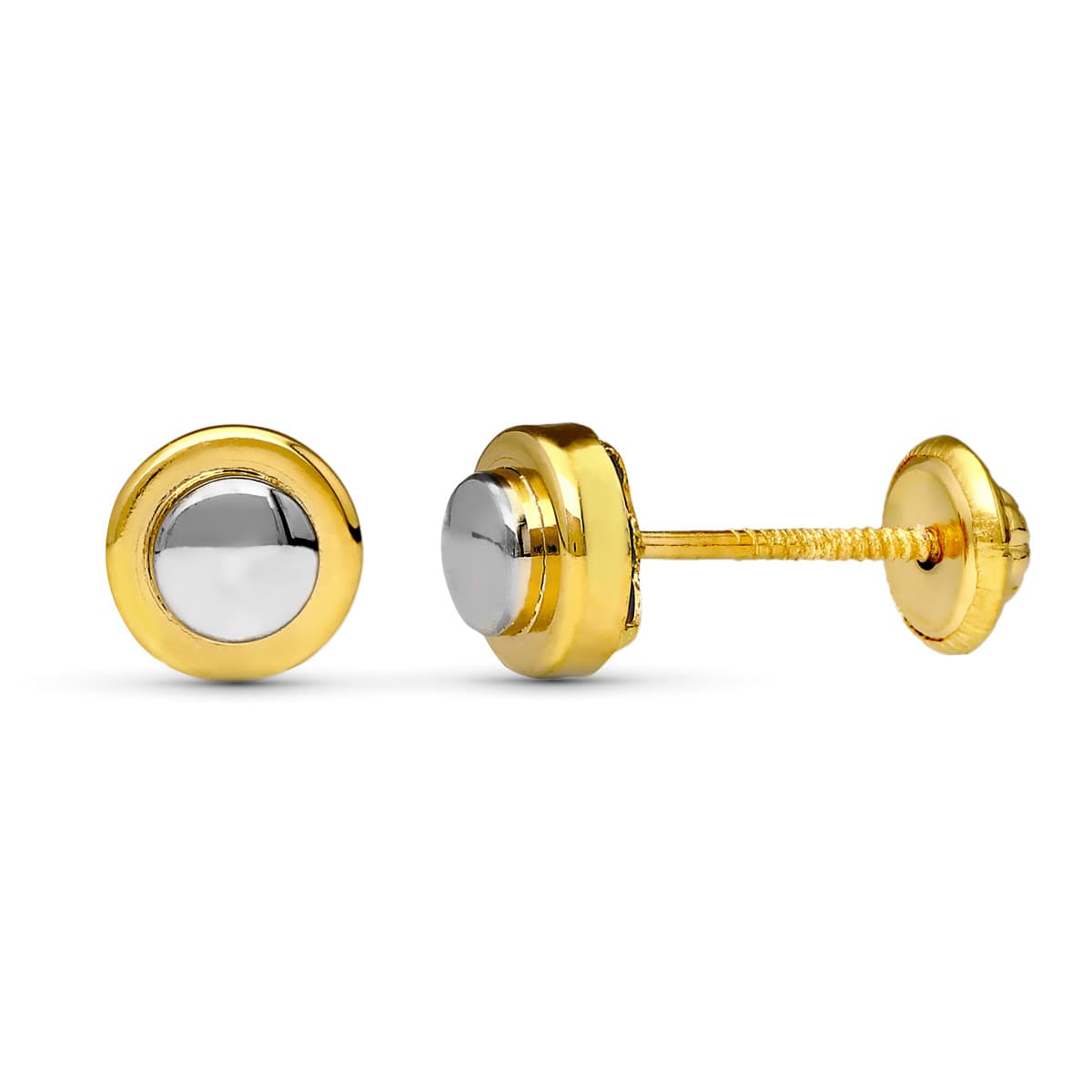 Brincos redondos em ouro 18K 2. Fecho de parafuso de 6 mm