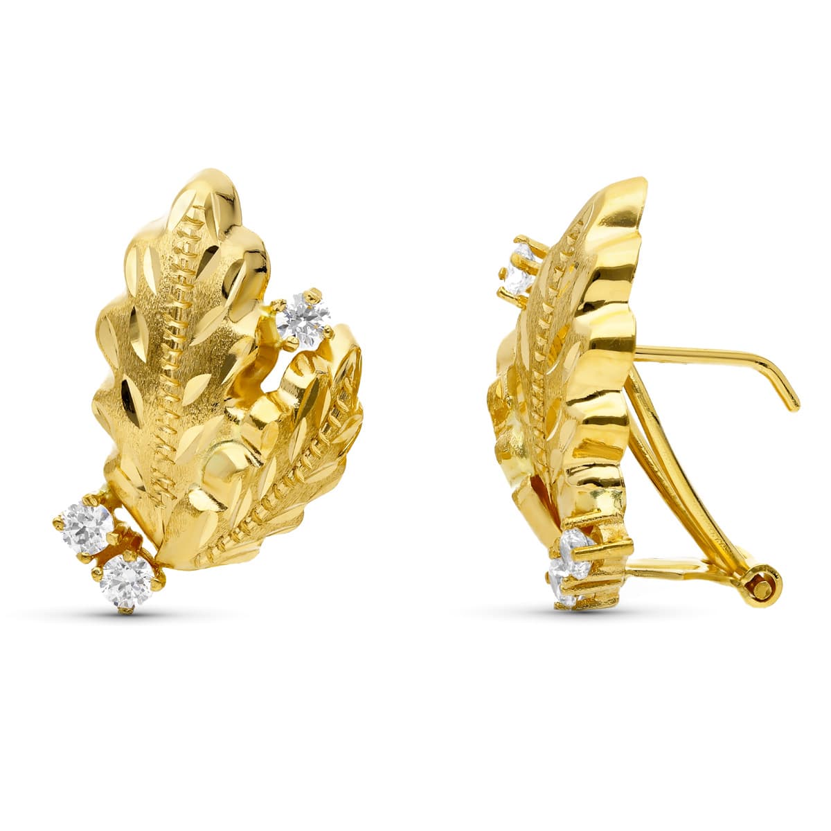 18K geelgouden oorbellen met stenen bladeren 20X14 mm vlinderwagensluiting