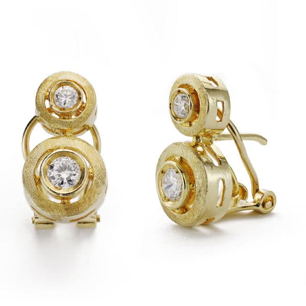 18K gul guld Toi et Moi øreringe 2 zirkoner 16 X 9 mm hængslet lås