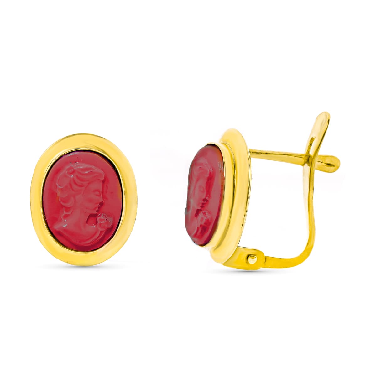 18K sárga arany Coral Cameo fülbevaló 9 x 11 mm csuklós csattal