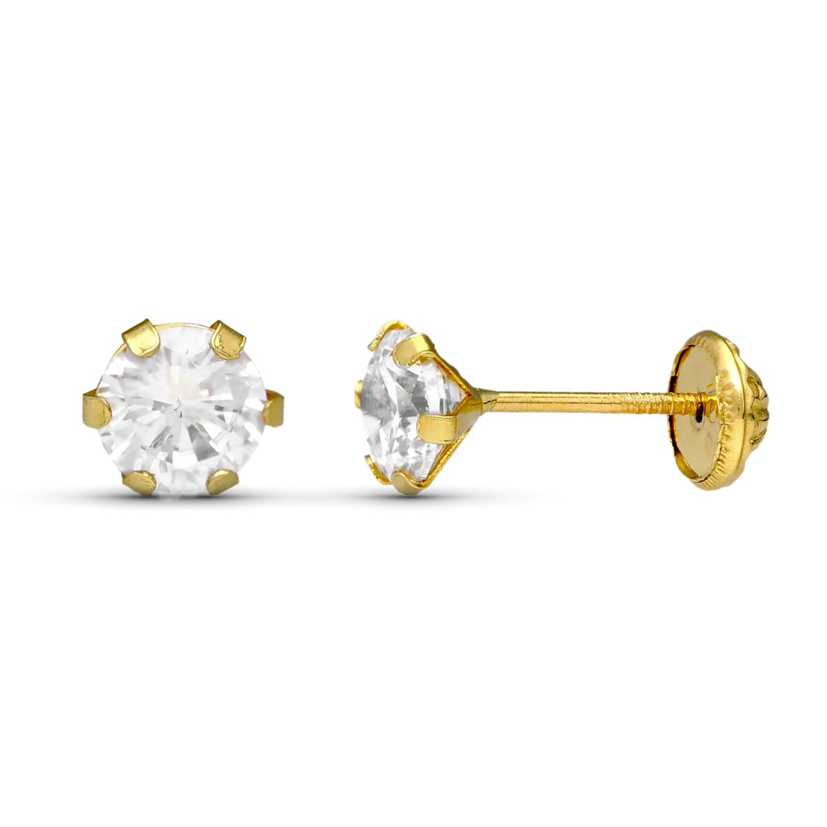 18 Ayar Sarı Altın Zirkon Pençe Küpe. 5X5 mm Vidalı Toka