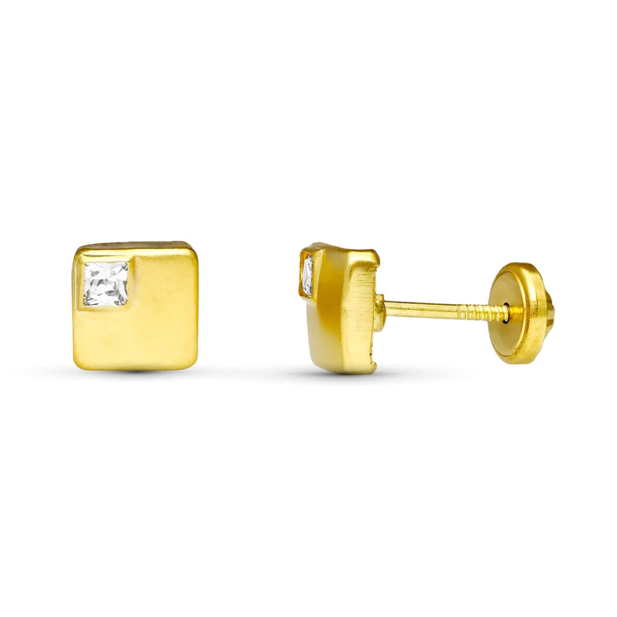 18 Ayar Sarı Altın Vidalı Toka Küpe. Kareler. 6X6mm