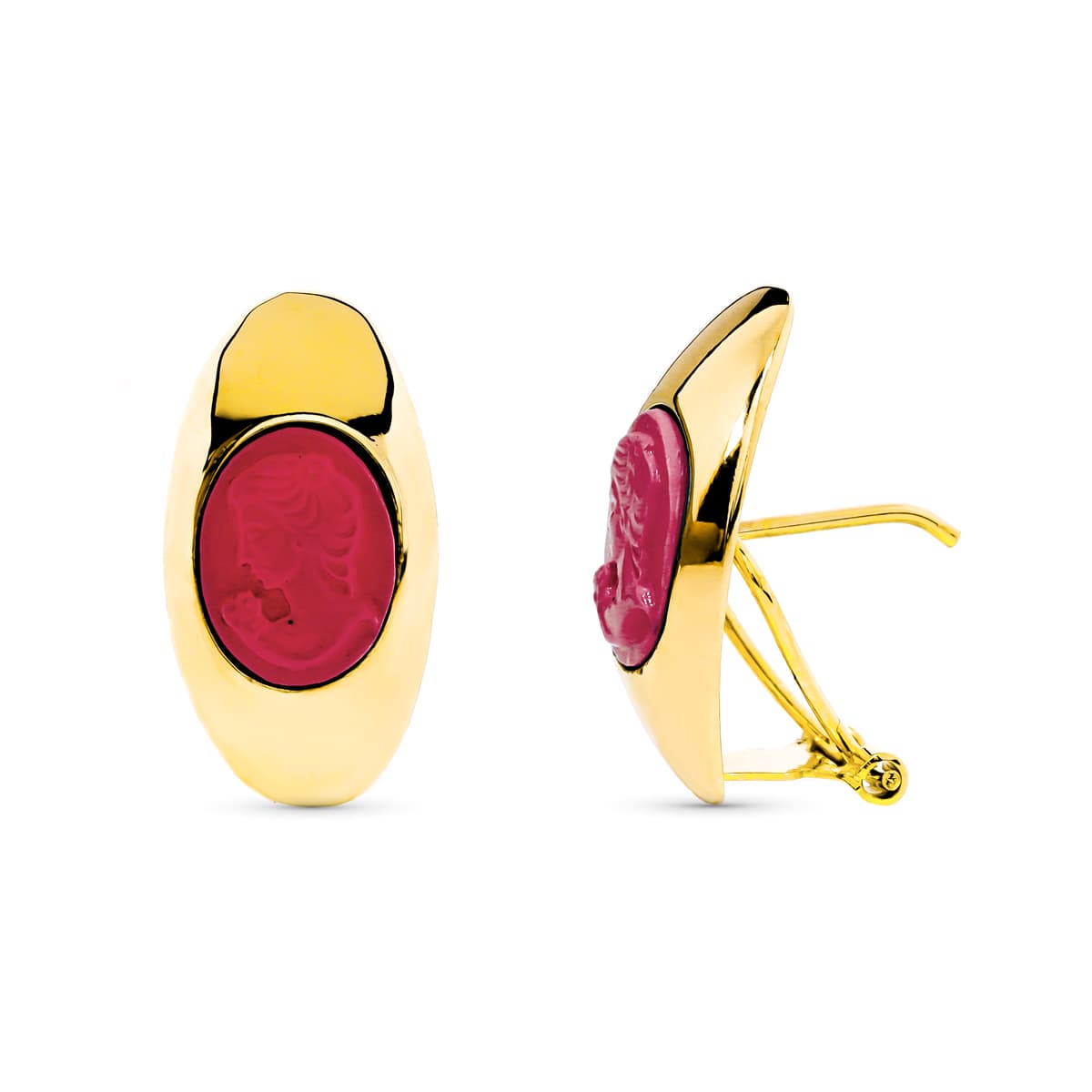 18K Boucles d'oreilles Camée Ovales Fermoir Omega