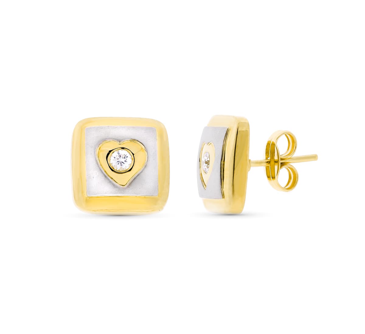 18K tofarvet guld firkantede øreringe 11 X 11 mm Femroir Pousettes Butterfly