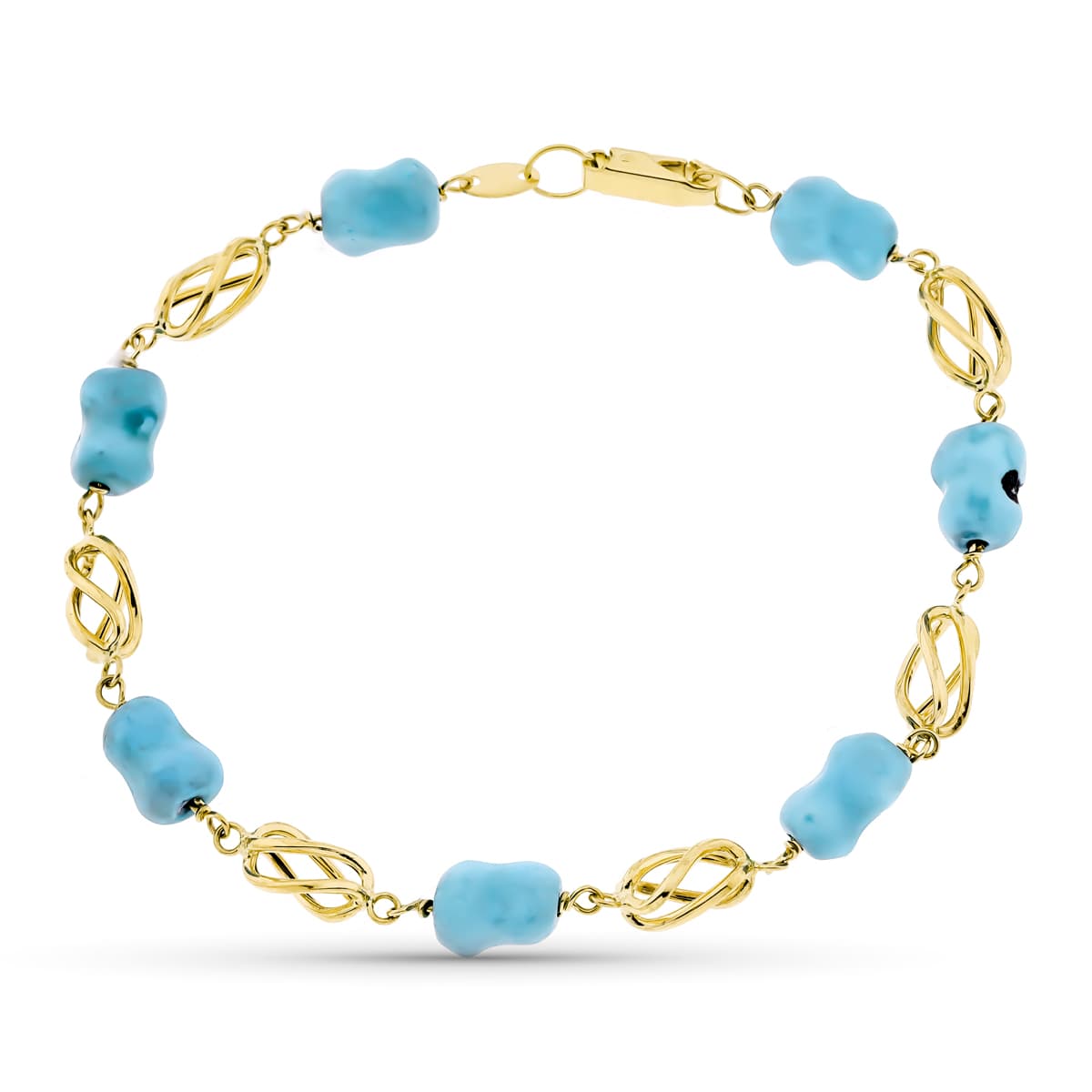 Pulsera Oro Amarillo 18K Turquesas 19 Cm