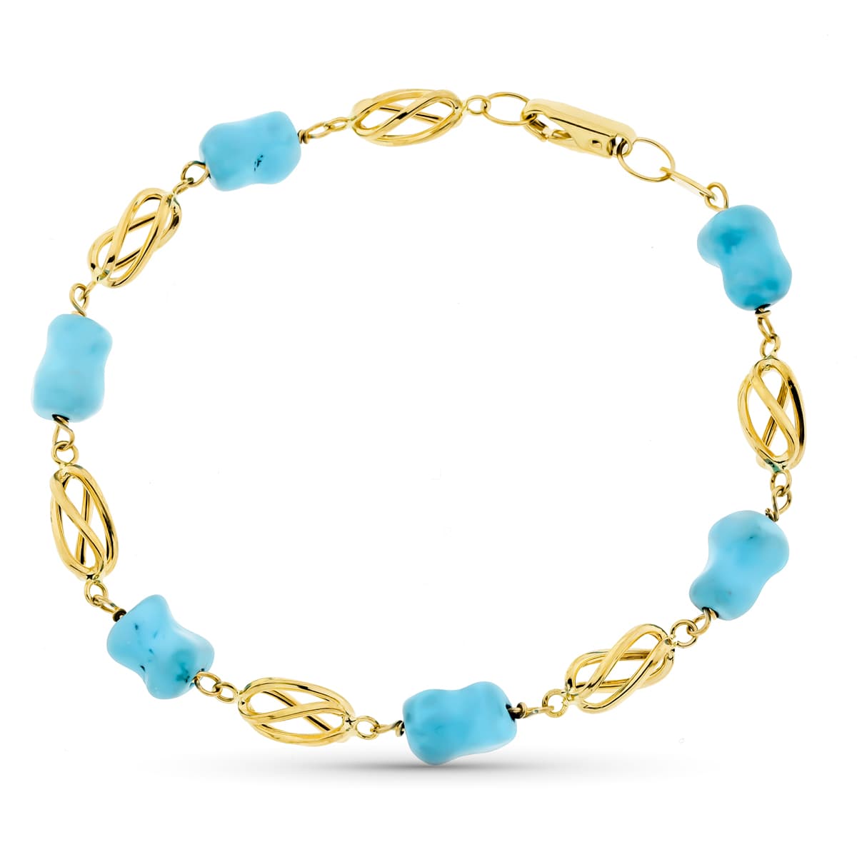Pulseira turquesa em ouro amarelo 18K 20 cm