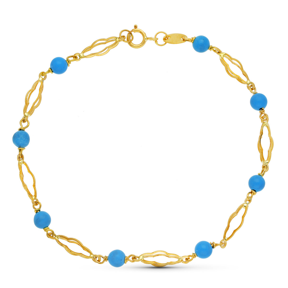 Pulsera Oro Amarillo 18K y Turquesas 4MM 18,5 Cm
