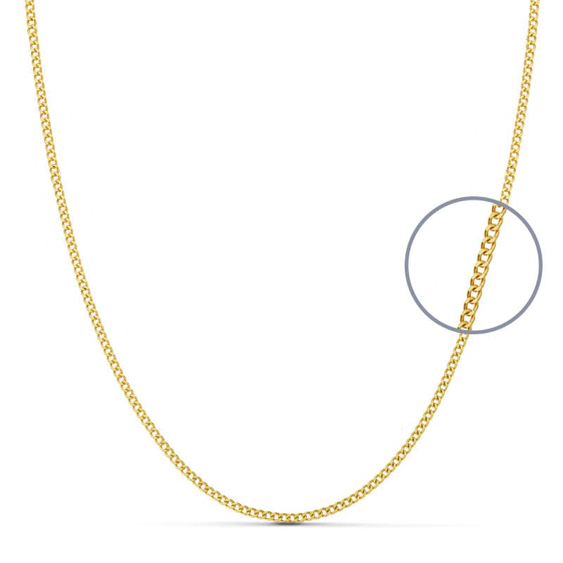 18K Chaîne en Or Jaune Gourmette 40 Cm. 1.2 mm