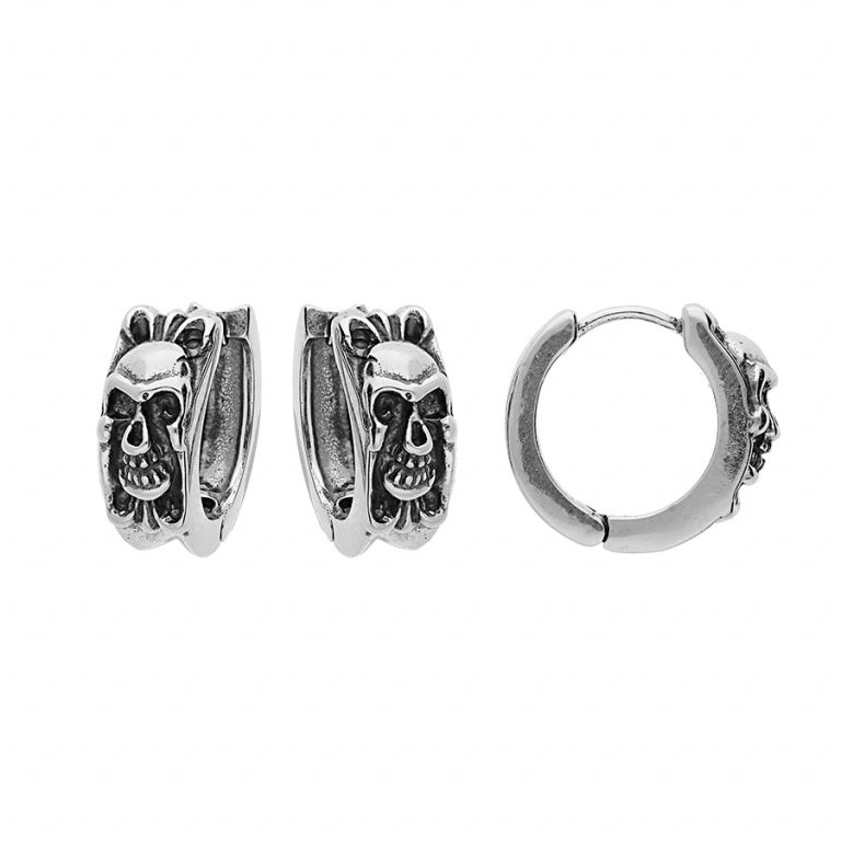 Skull Hoop Örhängen – Silver Steel | Azulin