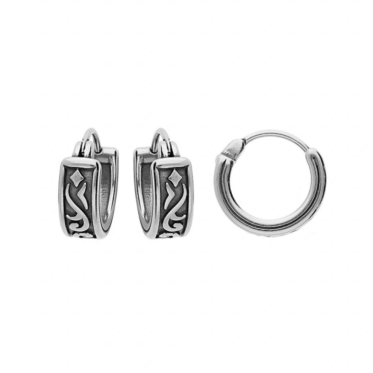 Pattern Hoop Earrings – Silver Steel | Azuline