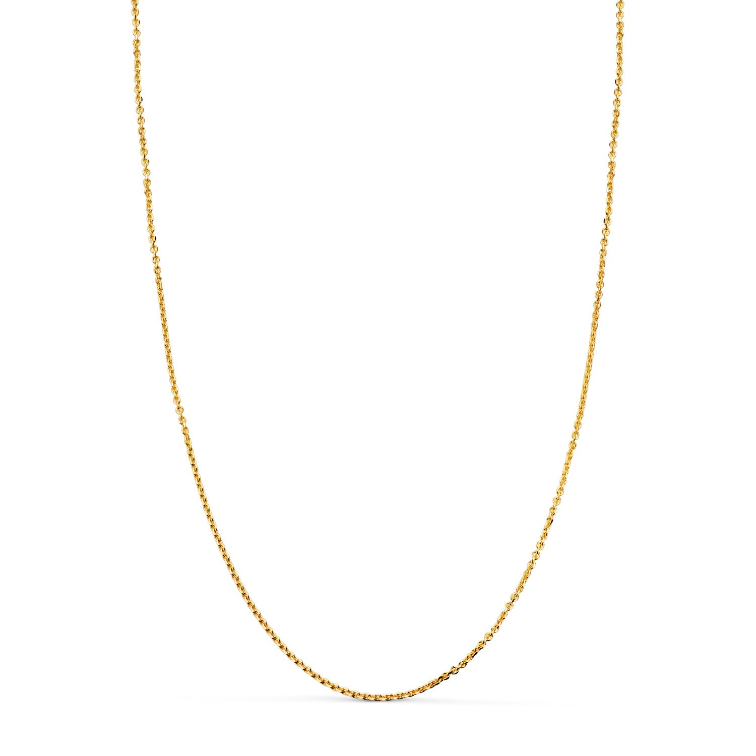 18K gulguldkedja, massivt guld, med forcerade, snidade länkar. Bredd: 1 mm Längd: 60 cm