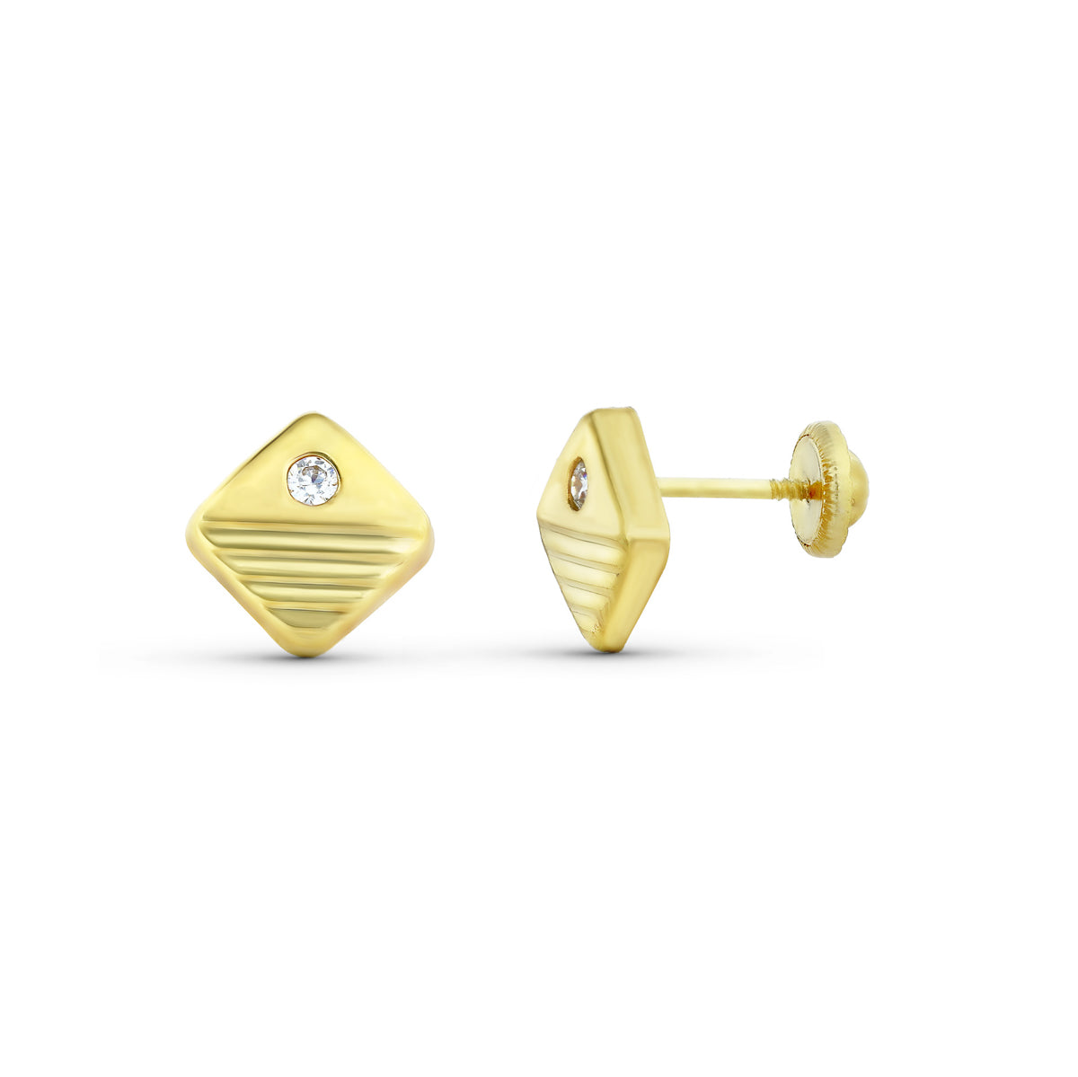 18 Ayar Sarı Altın Küpe Kare 7X7 mm