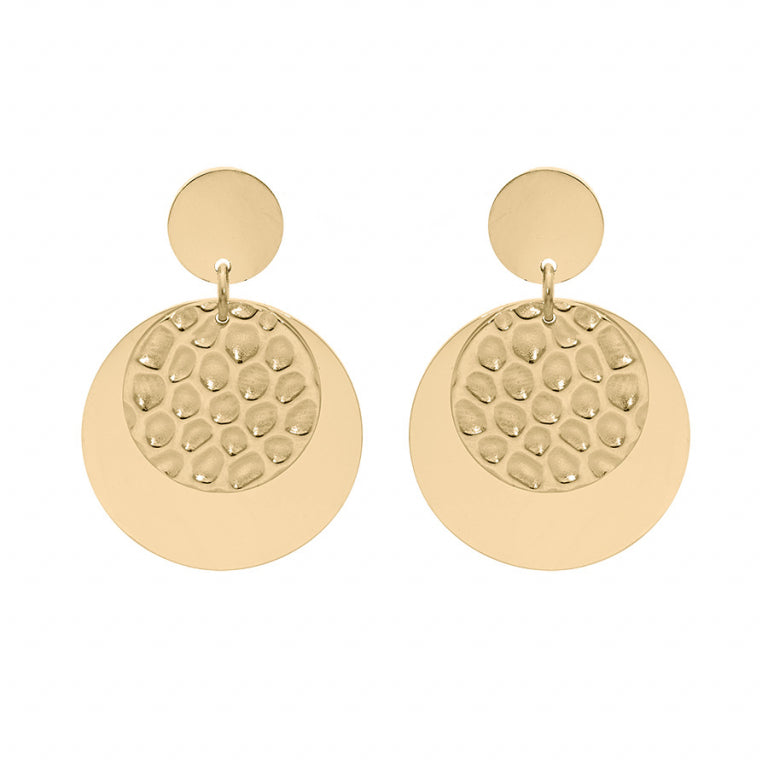 Boucles d'oreilles double pastille en acier doré PVD
