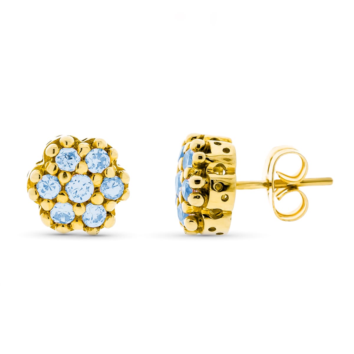 Cercei din Aur Galben de 18K Zirconi Acvamarin 9 mm Inchidere Fluture