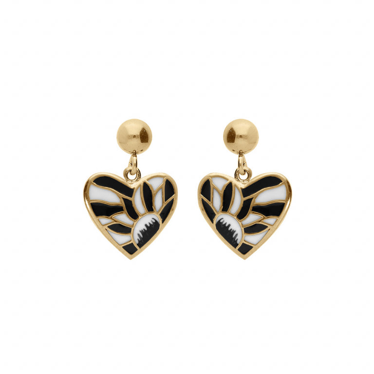 Boucles d’oreilles cœur motif résine blanche et noire – Acier | Azuline