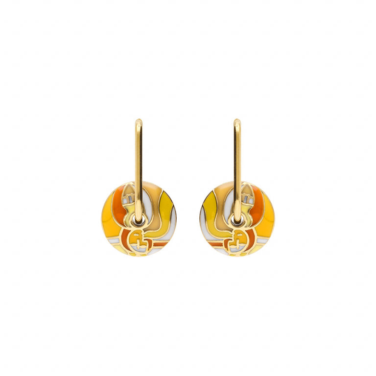 Boucles d'oreilles anneau résine orangé en acier doré