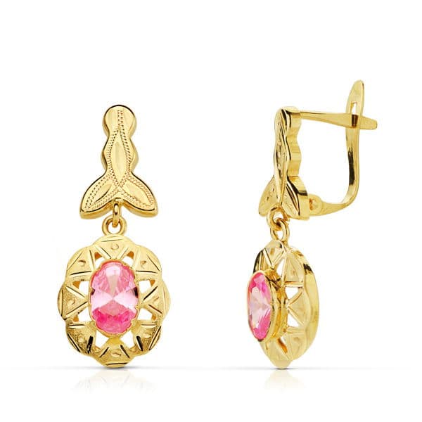 18K Yellow Gold Rose Cuban Earrings 23X10 mm Hinged Clasp